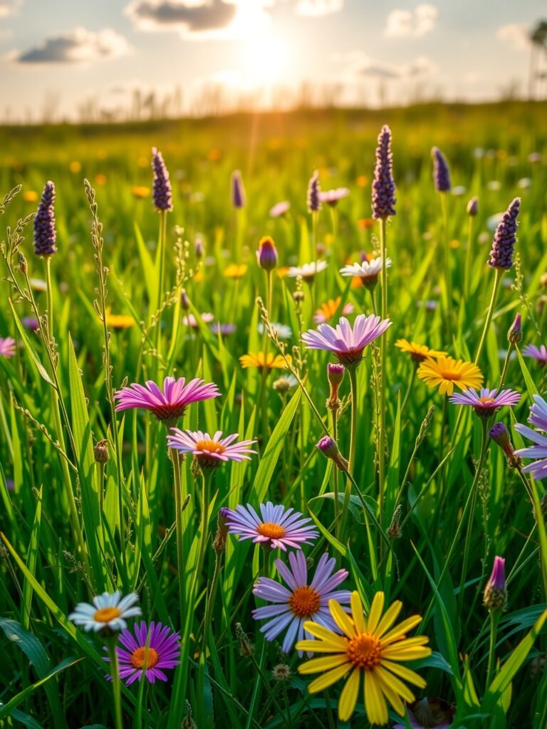 Dewy Morning in a Flowering Meadow – free AI stock image