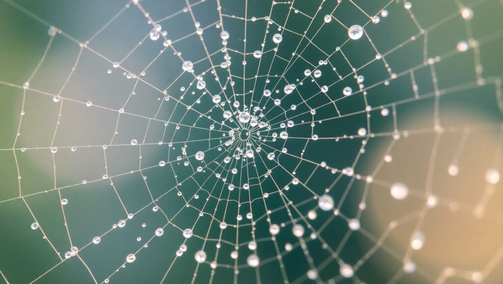 Dewy Spider Web Close-Up – free AI stock image