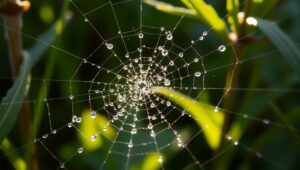 Dewy Spider Web Close-Up – free AI stock image