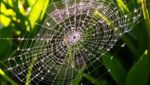 Dewy Spider Web in Macro Detail – free AI stock image