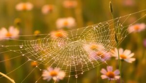 Dewy Spider Web in Morning Light – free AI stock image
