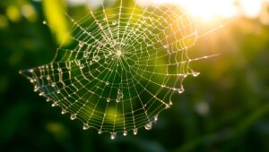 Dewy Spider Web in Morning Light – free AI stock image