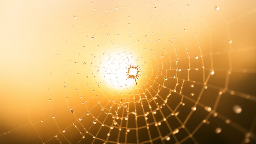 Dewy Spider Web in Morning Light hT0 – free AI stock image