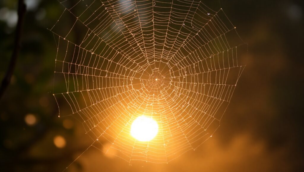 Dewy Spider Web in Morning Light O2Y – free AI stock image