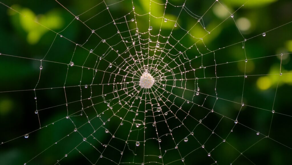 Dewy Spider Web in Morning Light – free AI stock image