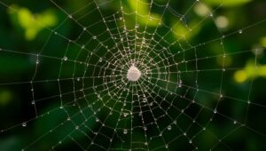 Dewy Spider Web in Morning Light – free AI stock image