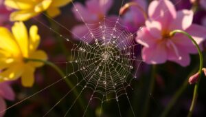 Dewy Spiderwebs at Sunrise – free AI stock image