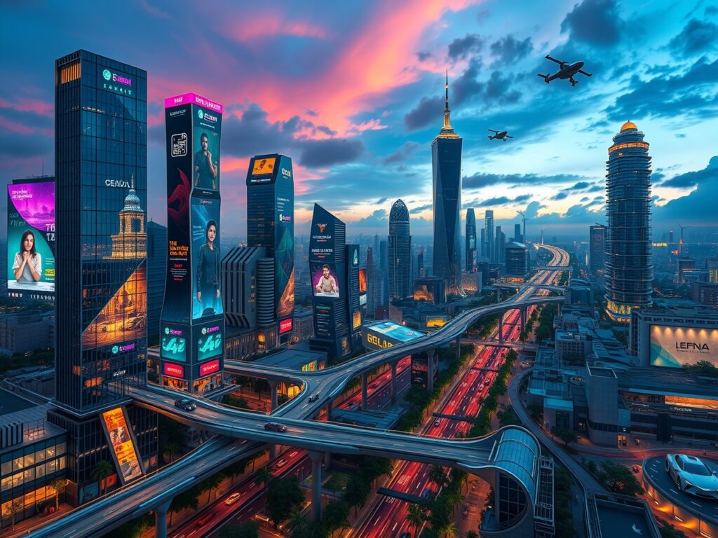 Digital Cityscape with Futuristic Technology – free AI stock image