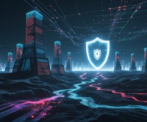 Digital Fortress in a Virtual Landscape – free AI stock image