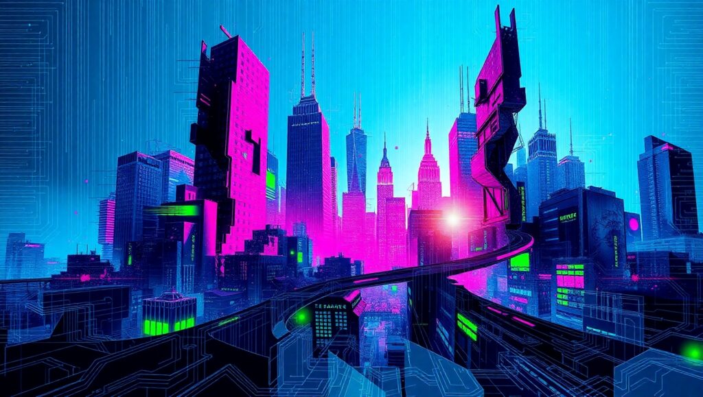 Digital Storm Over City Skyline – free AI stock image