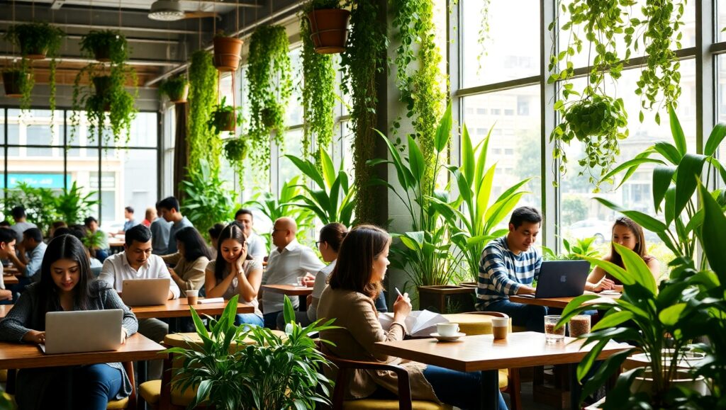 Diverse Cafe Ambiance in City – free AI stock image