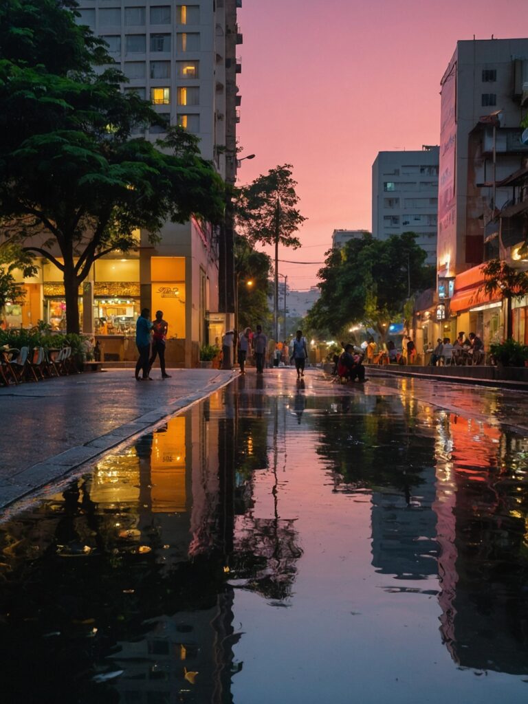 Diverse City Life at Dusk – free AI stock image