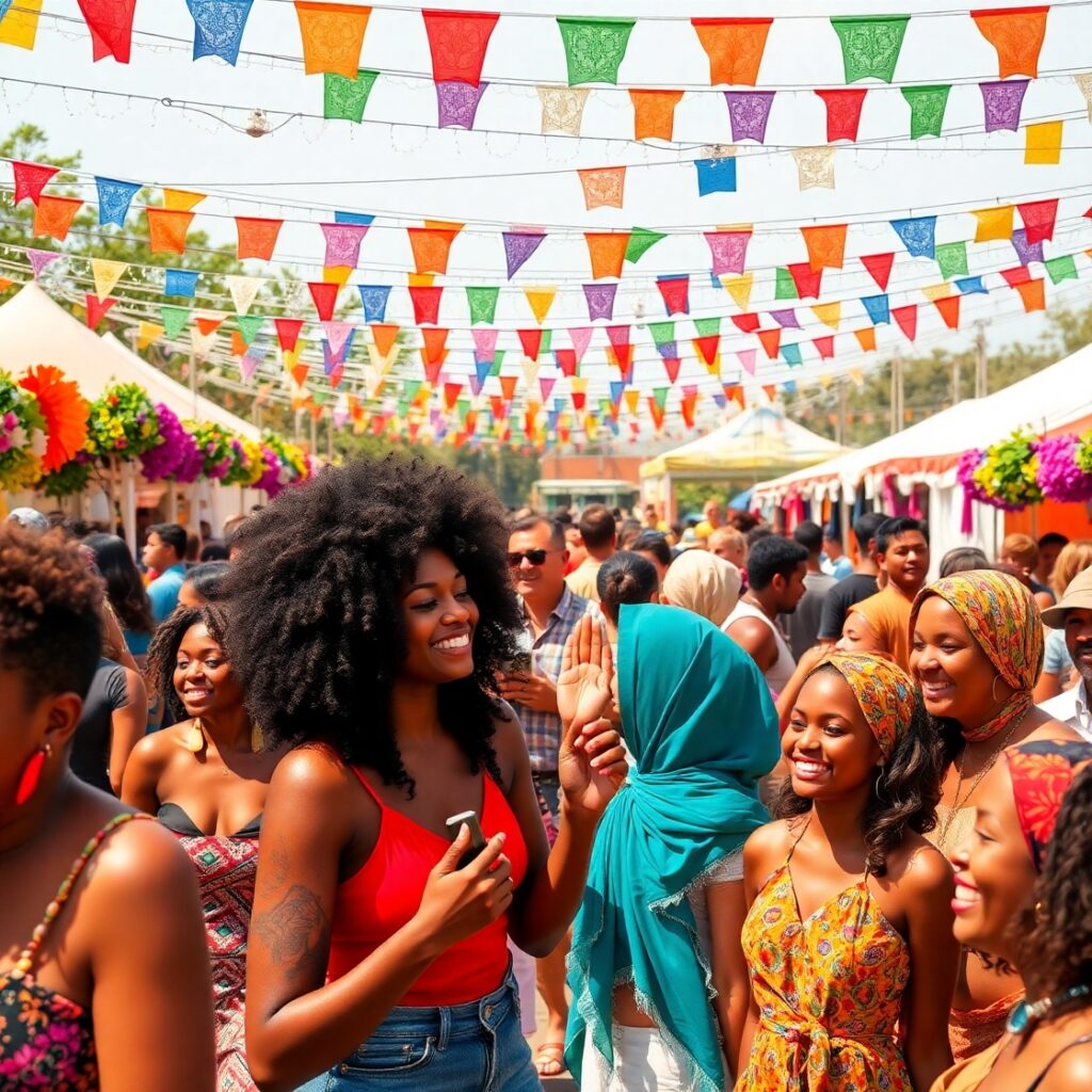 Diverse Crowd at a Vibrant Festival – free AI stock image