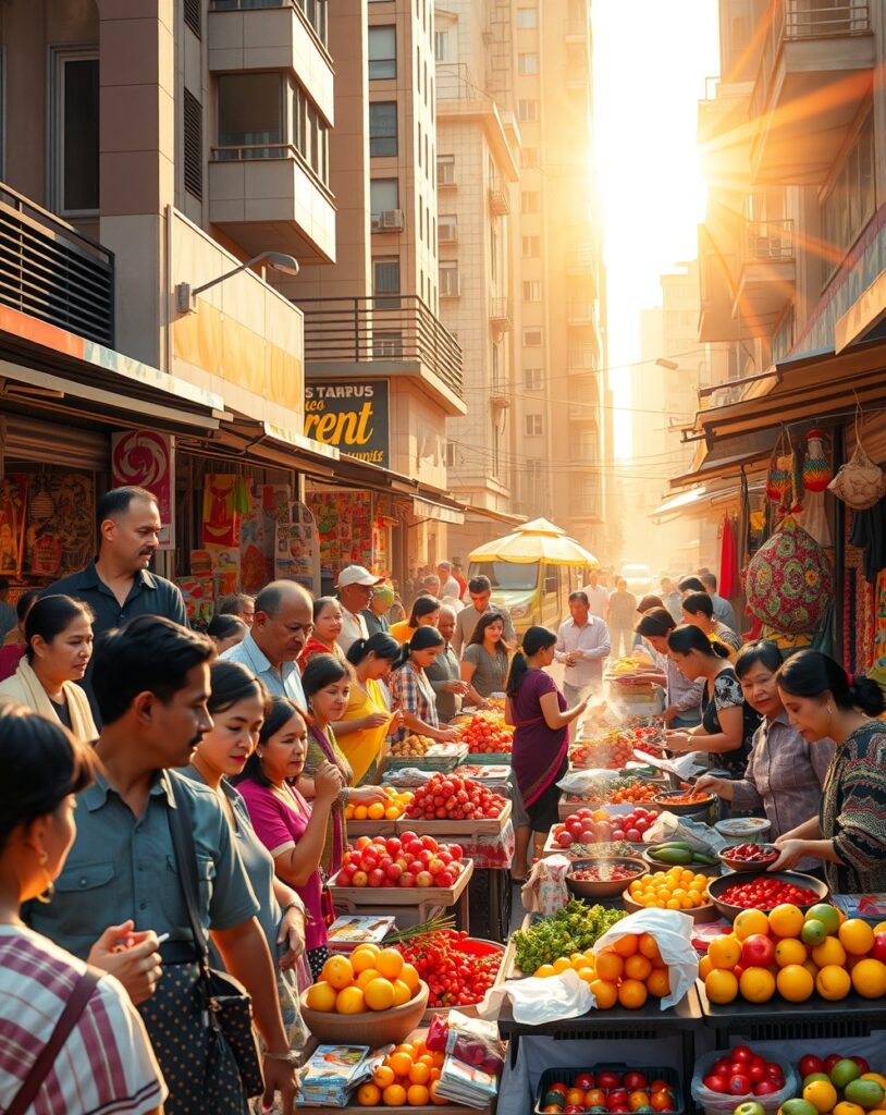 Diverse Crowd at a Vibrant Market – free AI stock image