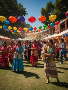 Diverse Crowd Celebrating at a Festival – free AI stock image