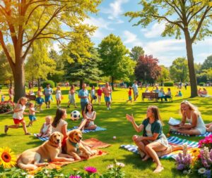 Diverse Crowd Enjoying a Sunny Day in Park – free AI stock image