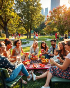 Diverse Gatherings of Friends in City Park – free AI stock image