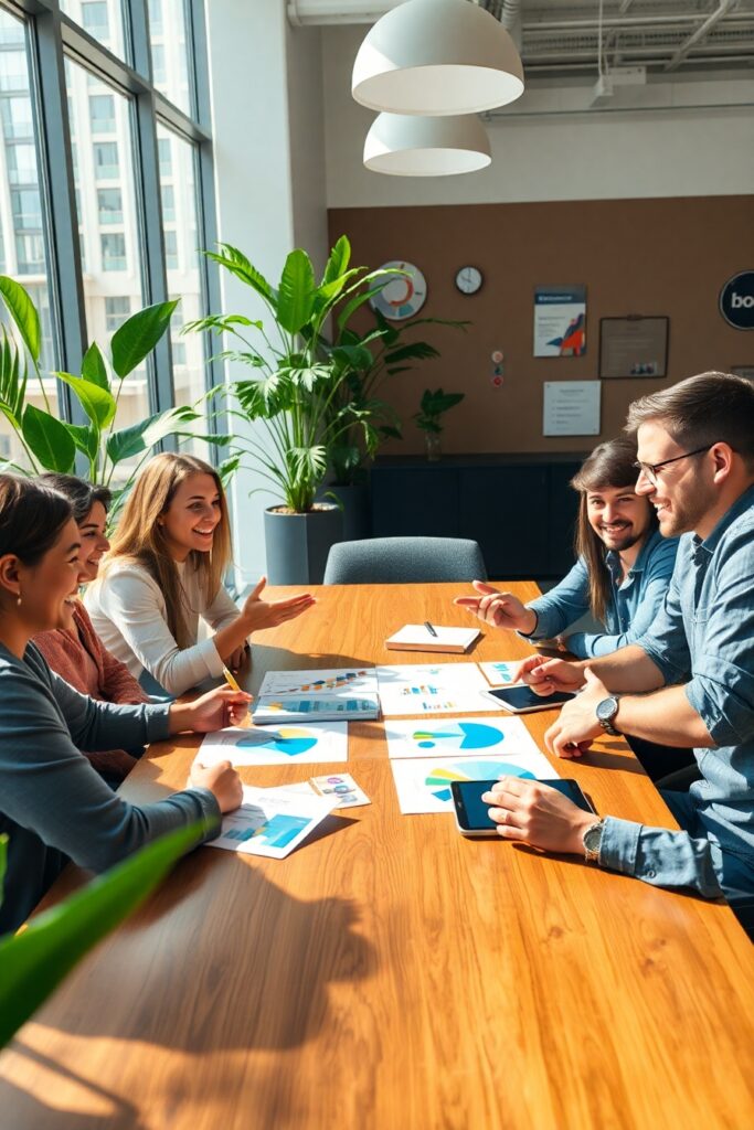 Diverse Group Engaged in Collaborative Discussion – free AI stock image