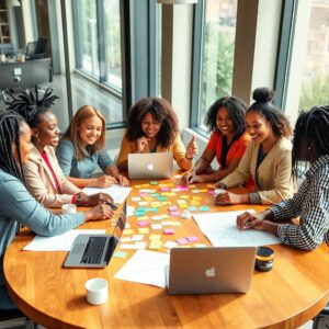 Diverse Group Engaged in Creative Collaboration – free AI stock image