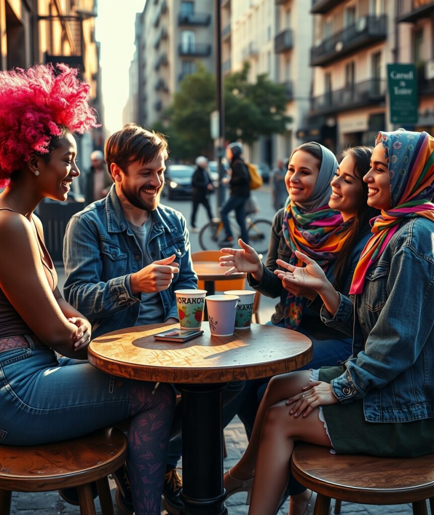 Diverse Group Engaged in Lively Conversation – free AI stock image