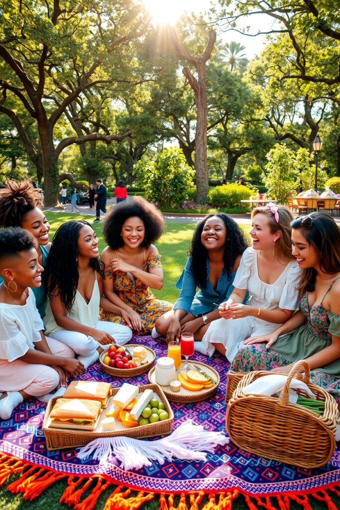 Diverse Group of Friends Enjoying a Picnic – free AI stock image