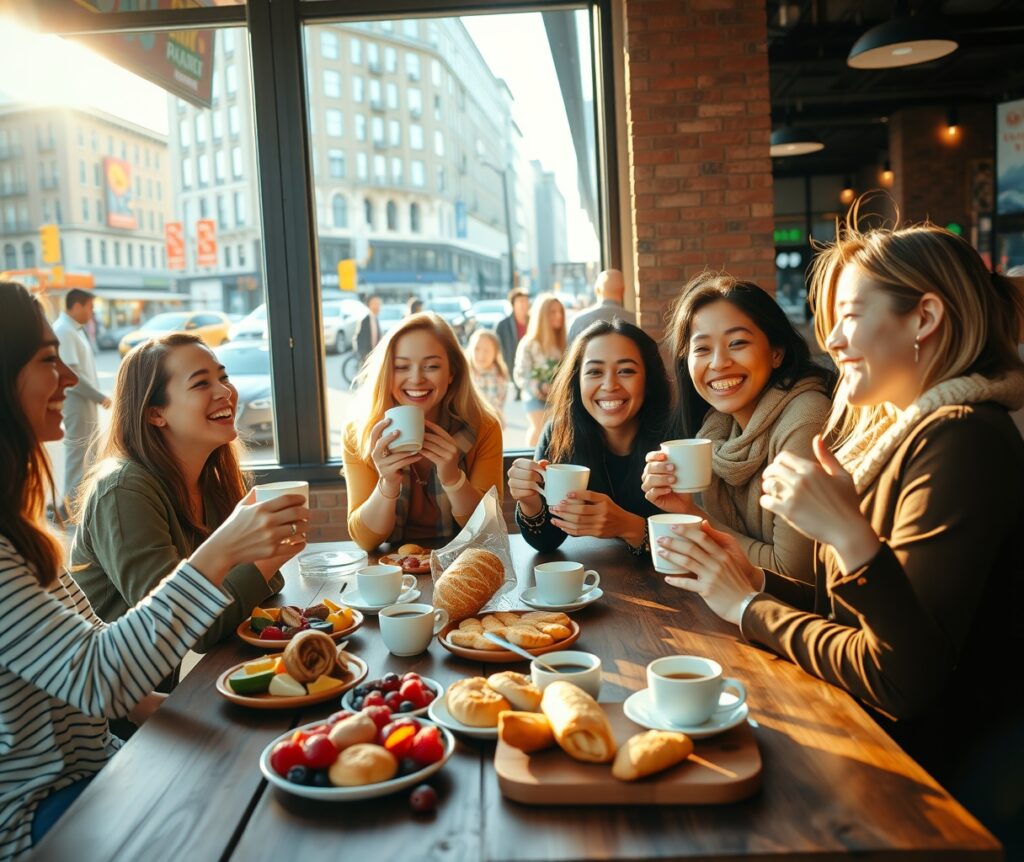 Diverse Group of Friends at a Café – free AI stock image