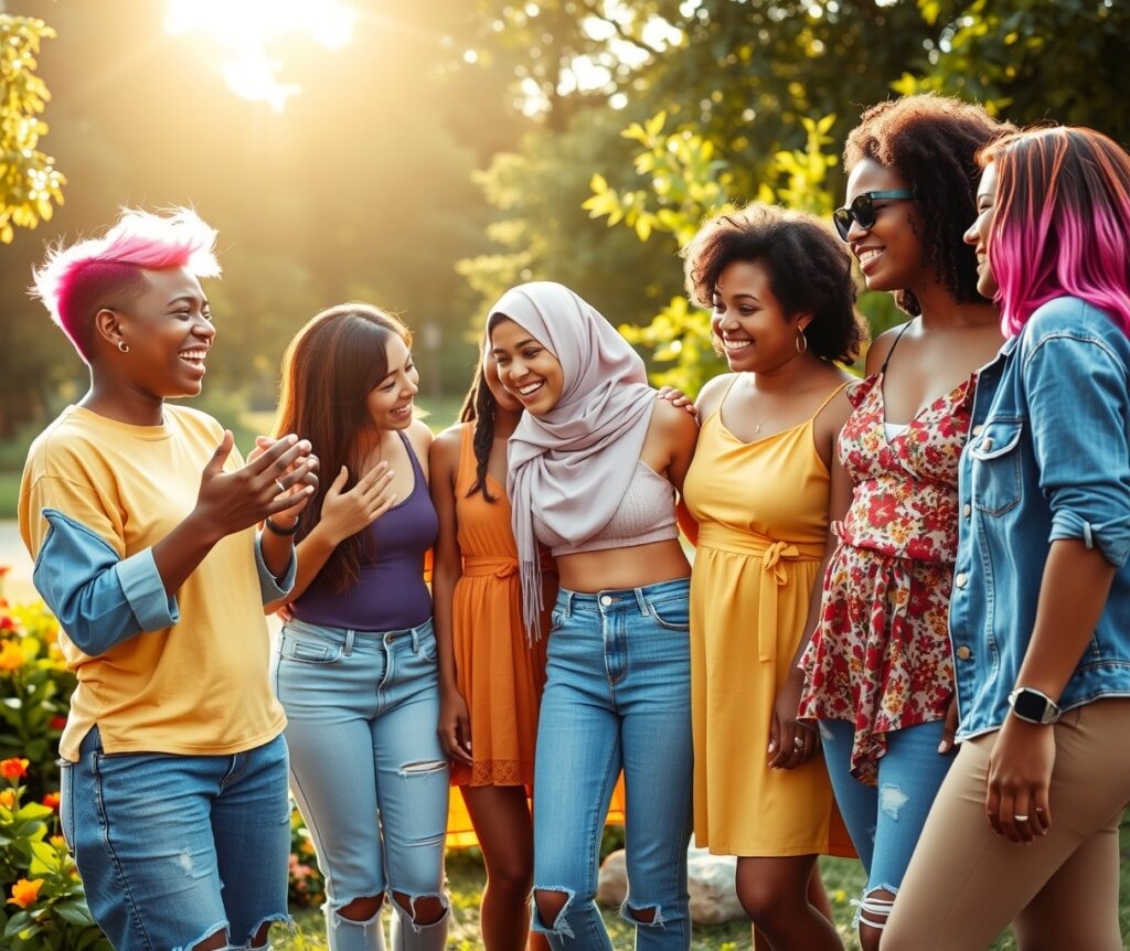 Diverse Group of Friends at a Park – free AI stock image