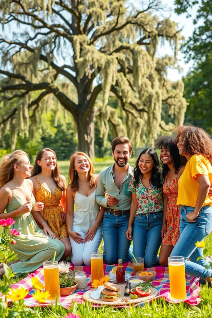 Diverse Group of Friends Celebrating Outdoors – free AI stock image