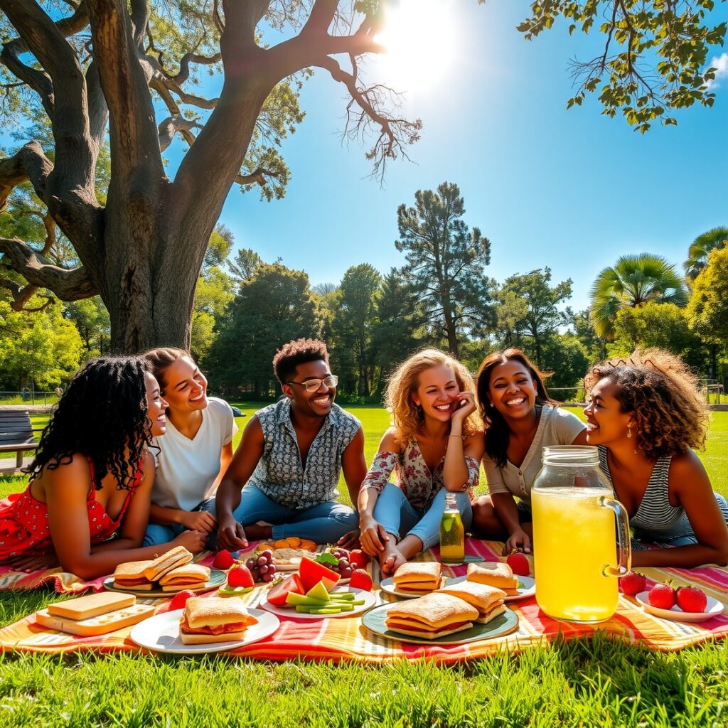 Diverse Group of Friends Enjoying a Picnic – free AI stock image