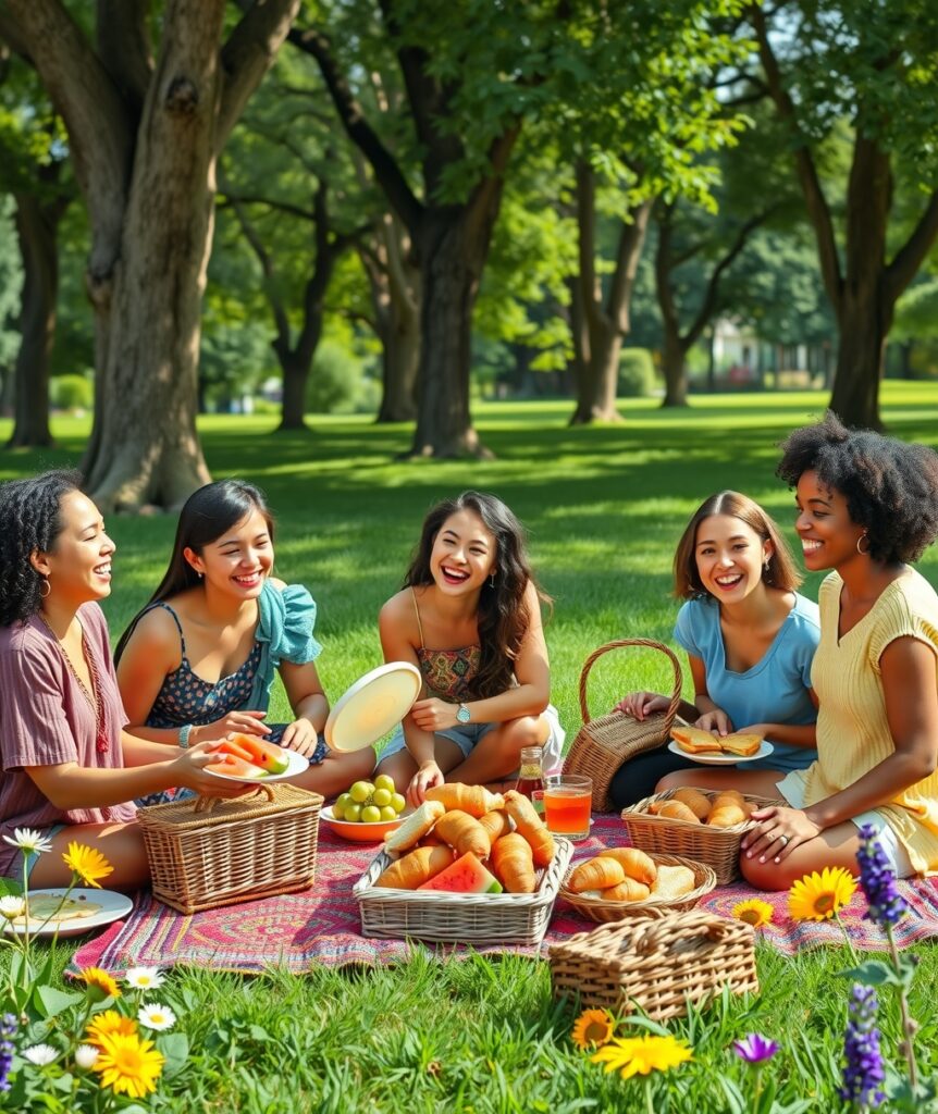 Diverse Group of Friends Enjoying a Picnic – free AI stock image