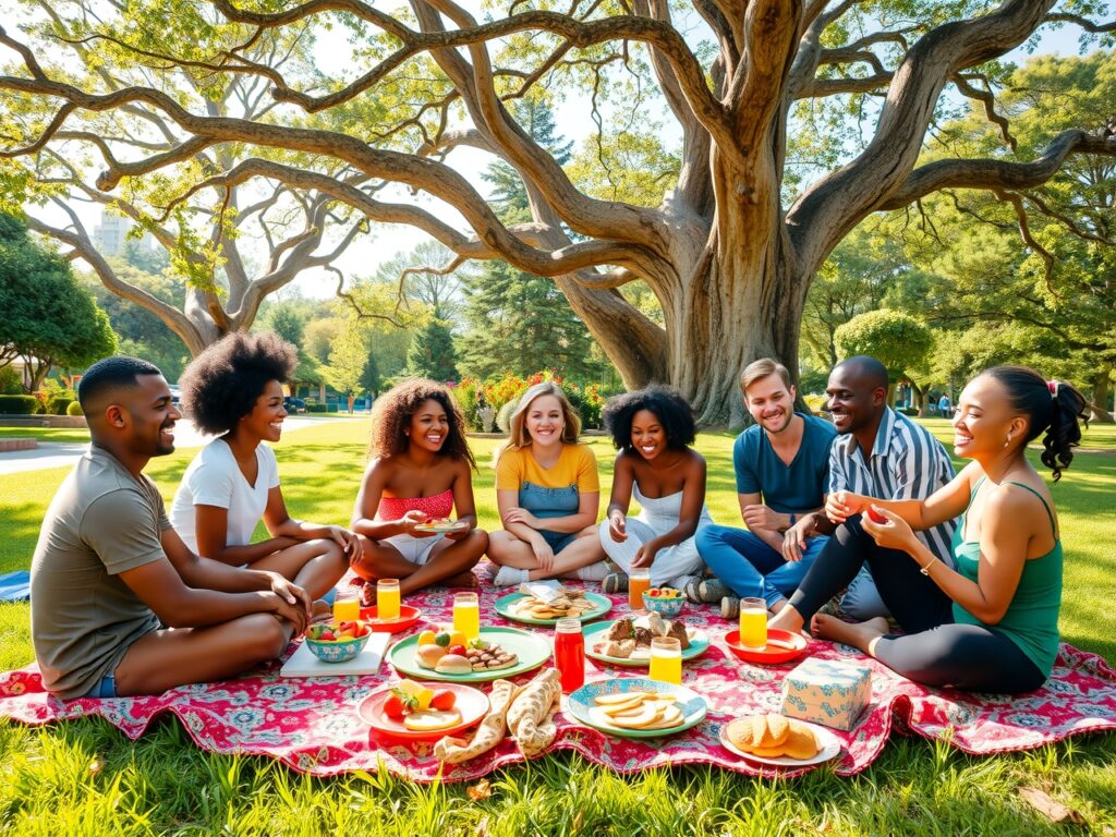 Diverse Group of Friends Enjoying a Picnic – free AI stock image