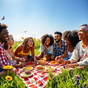 Diverse Group of Friends Enjoying a Picnic – free AI stock image