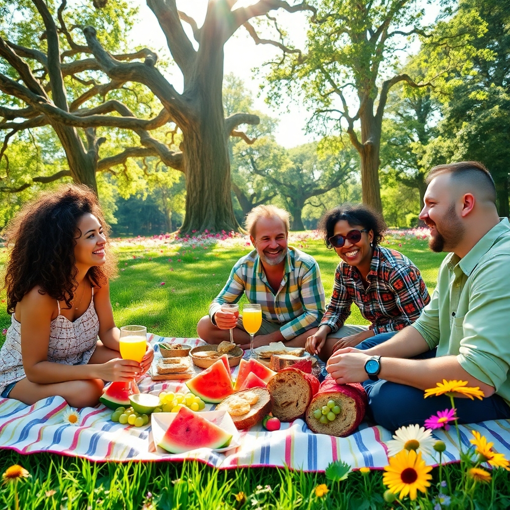 Diverse Group of Friends Enjoying a Picnic – free AI stock image