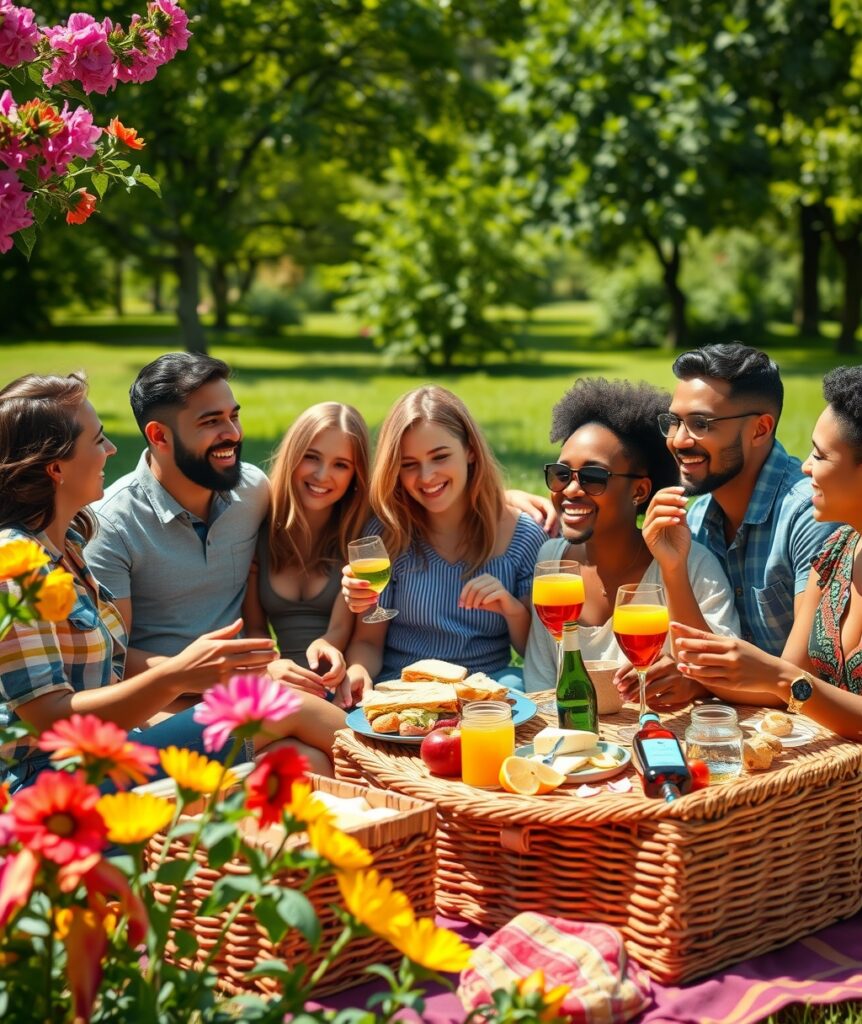 Diverse Group of Friends Enjoying a Picnic – free AI stock image