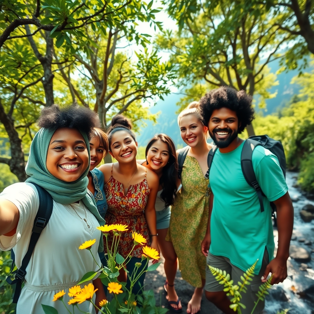 Diverse Group of Friends Enjoying Nature Together – free AI stock image