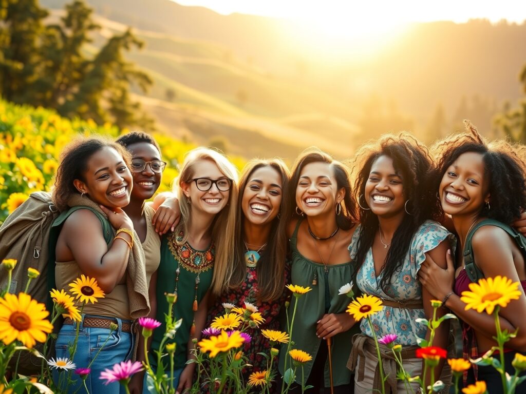 Diverse Group of Friends Enjoying Outdoors – free AI stock image