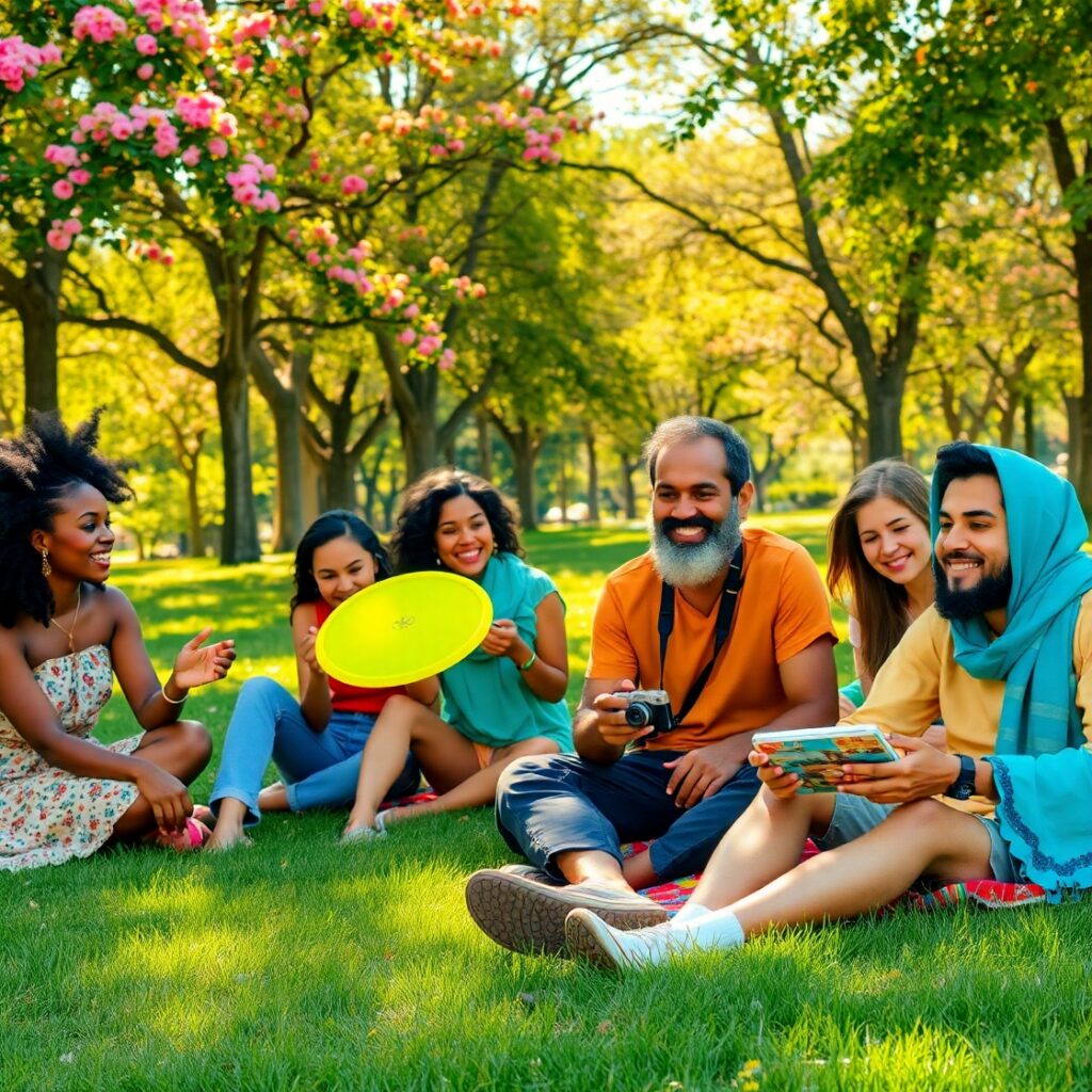 Diverse Group of Friends Enjoying Outdoors – free AI stock image