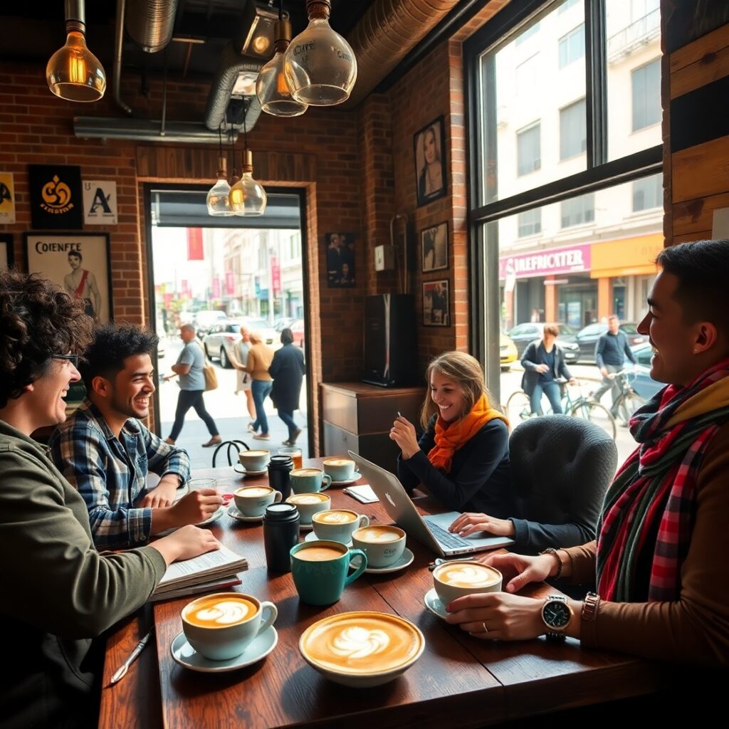 Diverse Group of Friends in a Café – free AI stock image