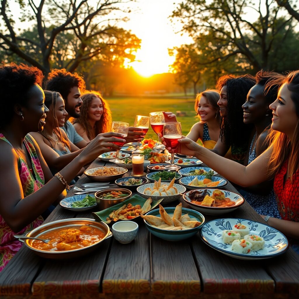 Diverse Group of Friends Sharing a Meal – free AI stock image