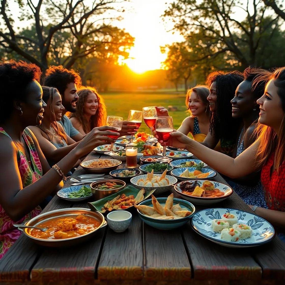 Diverse Group of Friends Sharing a Meal