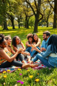 Diverse Group of Friends Sharing Stories – free AI stock image