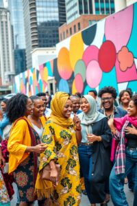 Diverse Group of People in Urban Setting – free AI stock image