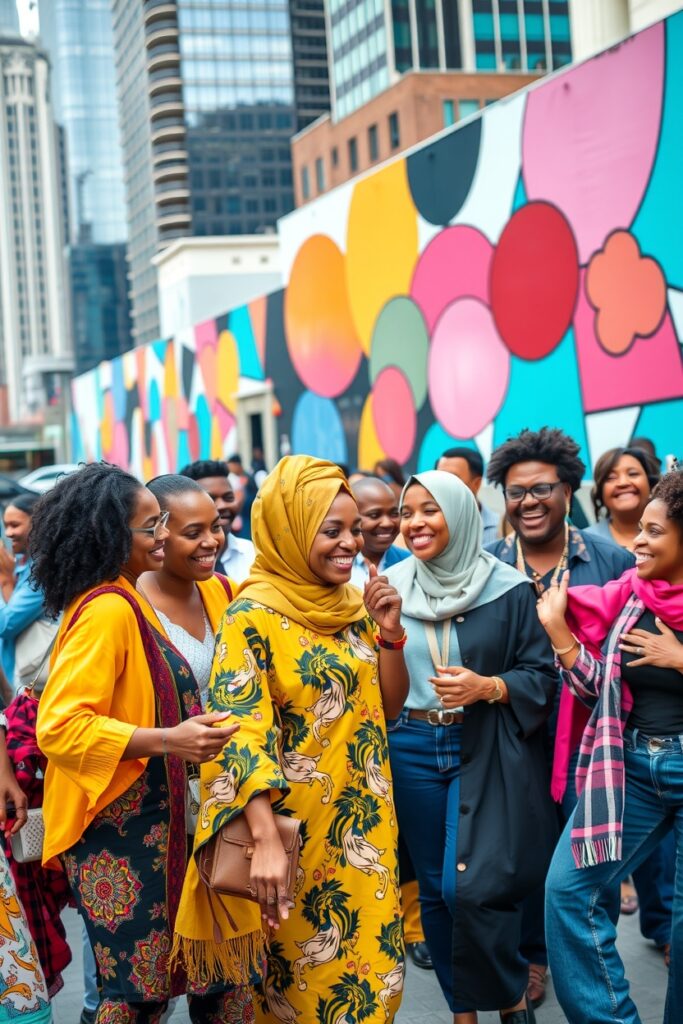 Diverse Group of People in Urban Setting – free AI stock image
