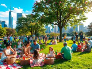 Diverse People Gathering in a City Park – free AI stock image