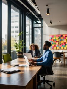 Diverse Team Collaborating in Modern Office – free AI stock image