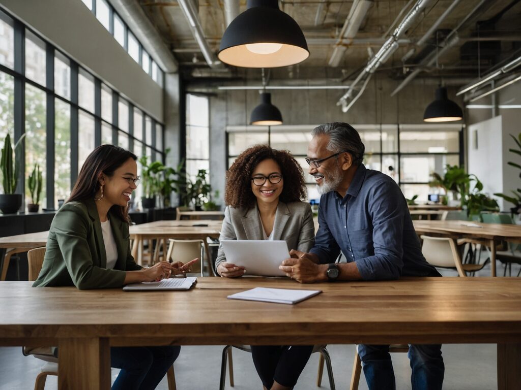 Diverse Team Collaborating in Modern Office – free AI stock image