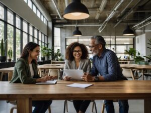 Diverse Team Collaborating in Modern Office – free AI stock image