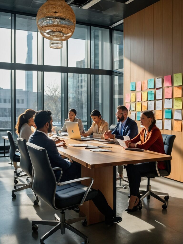 Diverse Team Collaborating in Modern Office Space – free AI stock image