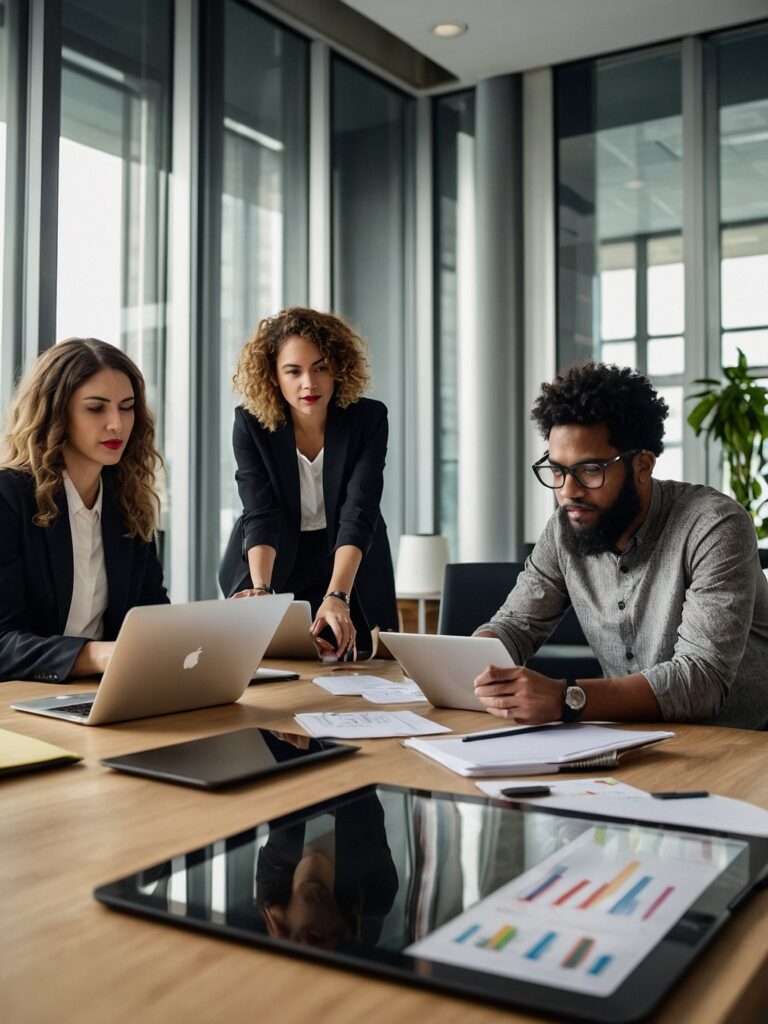Diverse Team Collaborating in Modern Workspace – free AI stock image