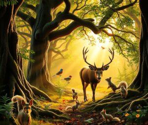 Diverse Wildlife in a Serene Forest – free AI stock image